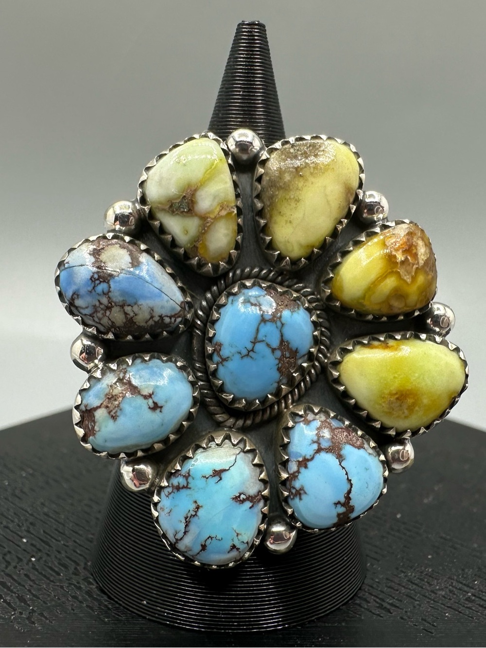 Palomino & Golden Hills Turquoise Sterling Silver 925 Cluster Ring Handmade